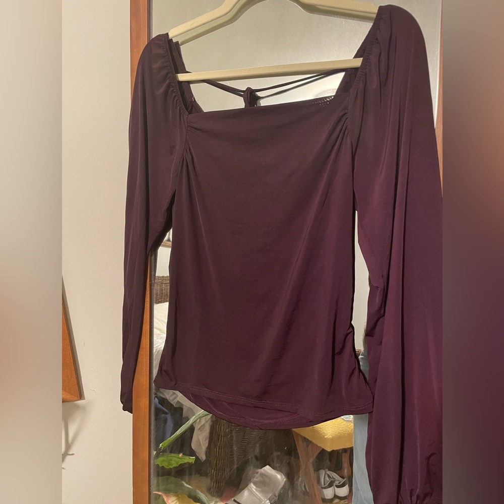 Purple, square neck, tie back shirt, size Medium